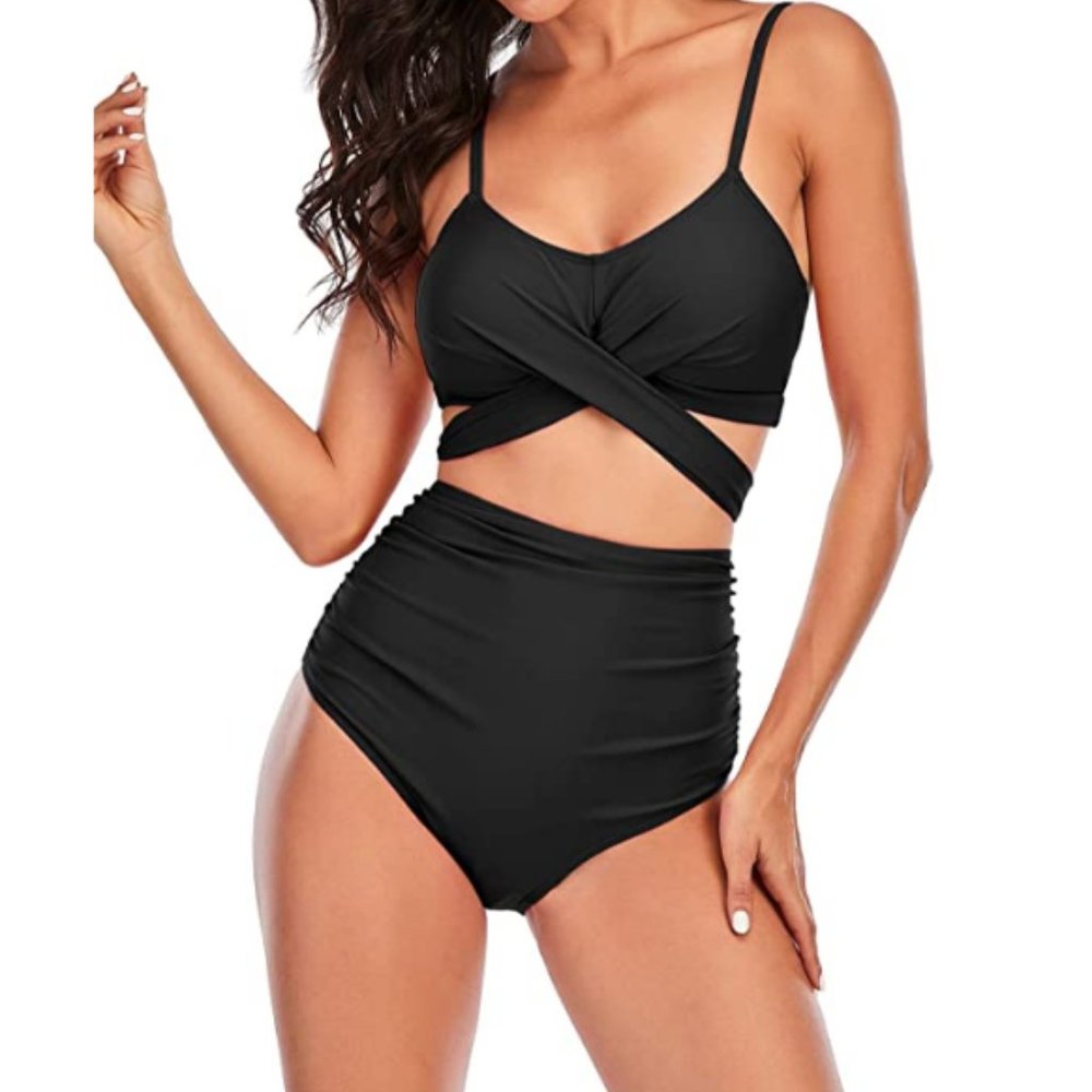 Full-Figured Coal Black Sporty Bikini - Picture 1 of 6